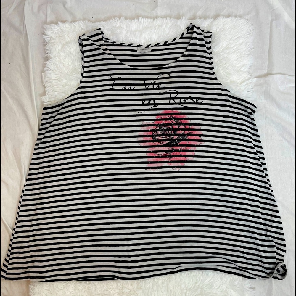 Avenue La Vie En Rose Black & White Striped Tank